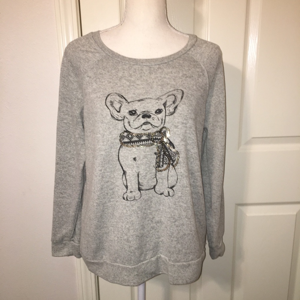 Faded Glory French Bulldog Lightweight Sweatshirt With Sequins